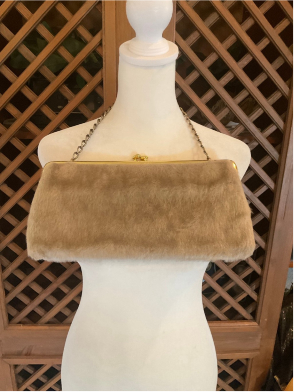 Vintage Ingber Faux Fur Clutch Evening Purse Gold Frame Kiss Lock Bag